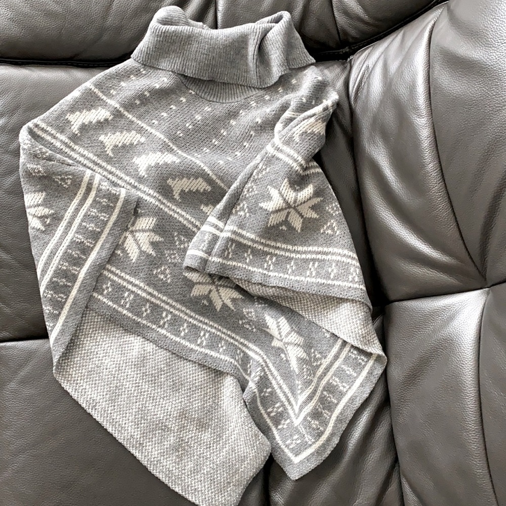 Gray and White Highneck Sweater Poncho